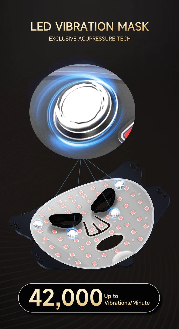 LED Red Light Therapy Face Mask with Vibration Massage 4 Light Modes Infrared Beauty Treatment for Skin Care Anti-Aging