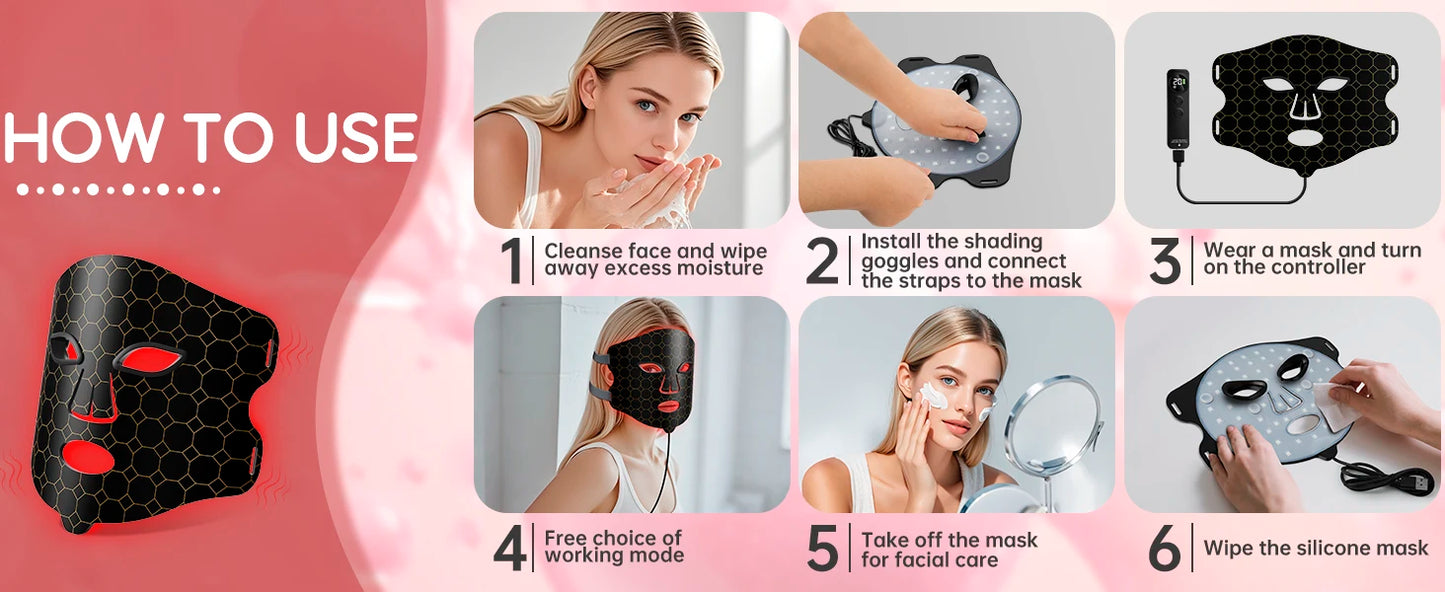 LED Red Light Therapy Face Mask with Vibration Massage 4 Light Modes Infrared Beauty Treatment for Skin Care Anti-Aging