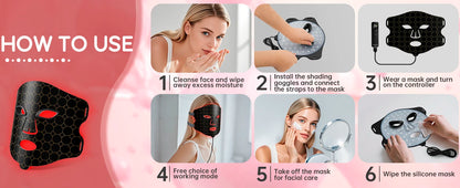 LED Red Light Therapy Face Mask with Vibration Massage 4 Light Modes Infrared Beauty Treatment for Skin Care Anti-Aging