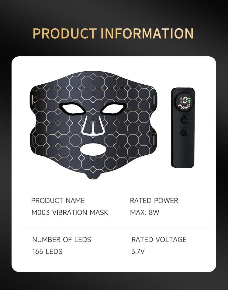 LED Red Light Therapy Face Mask with Vibration Massage 4 Light Modes Infrared Beauty Treatment for Skin Care Anti-Aging