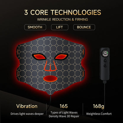 LED Red Light Therapy Face Mask with Vibration Massage 4 Light Modes Infrared Beauty Treatment for Skin Care Anti-Aging